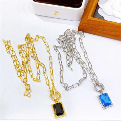 Simple Style Commute Square Copper Inlay Zircon Gold Plated Pendant Necklace