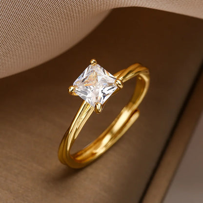 Simple Style Commute Square Copper Plating Inlay Zircon 18k Gold Plated White Gold Plated Open Rings