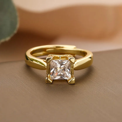 Simple Style Commute Square Copper Plating Inlay Zircon Gold Plated Open Rings