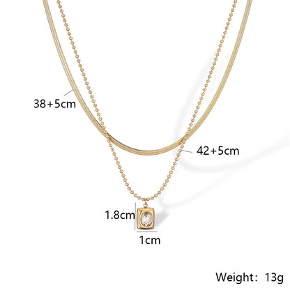 Simple Style Commute Square Titanium Steel Plating Inlay Zircon 18k Gold Plated Pendant Necklace