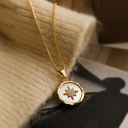 Simple Style Commute Star Bee Copper 18k Gold Plated Shell Zircon Pendant Necklace In Bulk