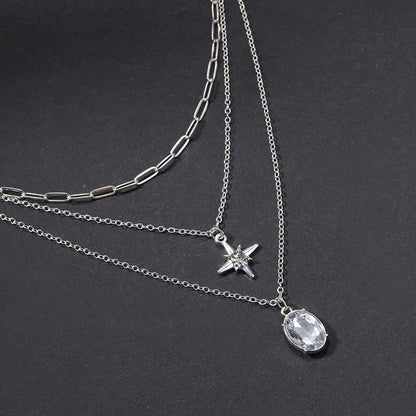 Simple Style Commute Star Oval Rhinestones Alloy Wholesale Three Layer Necklace