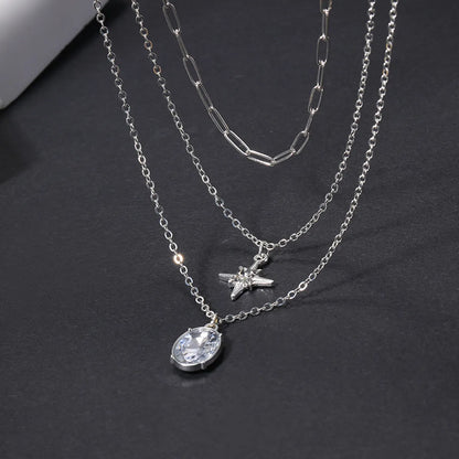 Simple Style Commute Star Oval Rhinestones Alloy Wholesale Three Layer Necklace