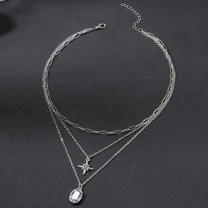 Simple Style Commute Star Oval Rhinestones Alloy Wholesale Three Layer Necklace