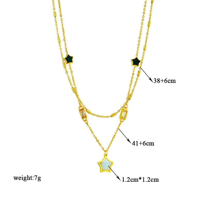 304 Stainless Steel 18K Gold Plated Simple Style Commute Plating Star Artificial Rhinestones Layered Necklaces