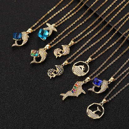 Simple Style Commute Starfish Copper Inlay Zircon Pendant Necklace