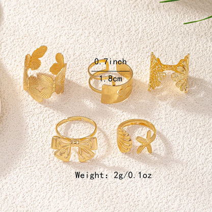 Simple Style Commute Starfish Heart Shape Bow Knot Alloy Plating 14K Gold Plated Women's Rings