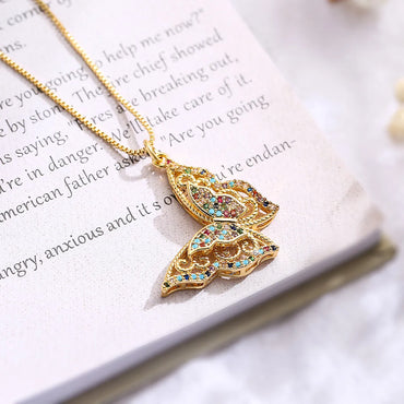 Simple Style Commute Tree Butterfly Copper Plating Inlay Zircon 18k Gold Plated Pendant Necklace