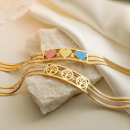 Simple Style Commute Tree Heart Shape Titanium Steel Enamel Plating 18k Gold Plated Bracelets