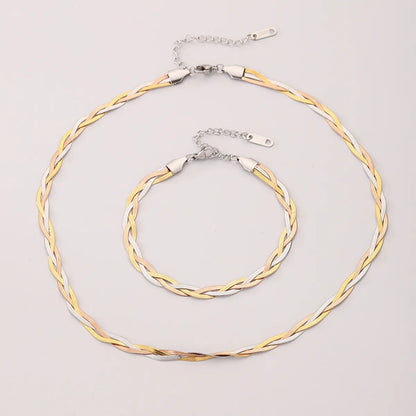 Wholesale Jewelry Simple Style Commute Twist Stainless Steel 18K Gold Plated Plating Bracelets Necklace