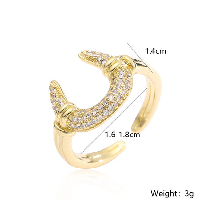 Simple Style Commute U Shape Water Droplets Solid Color Copper Plating Inlay Zircon 18k Gold Plated Open Rings