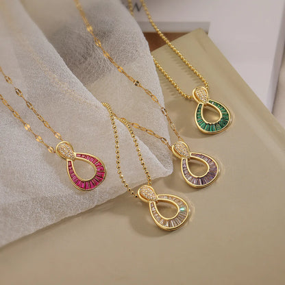 Simple Style Commute Water Droplets Copper 18k Gold Plated Zircon Pendant Necklace In Bulk