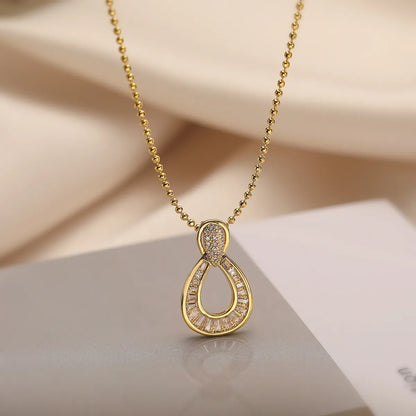 Simple Style Commute Water Droplets Copper 18k Gold Plated Zircon Pendant Necklace In Bulk