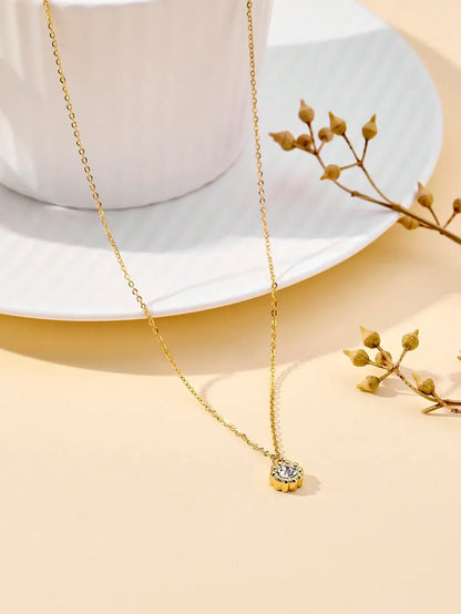 Simple Style Commute Water Droplets Stainless Steel Plating Inlay Zircon 18k Gold Plated Pendant Necklace