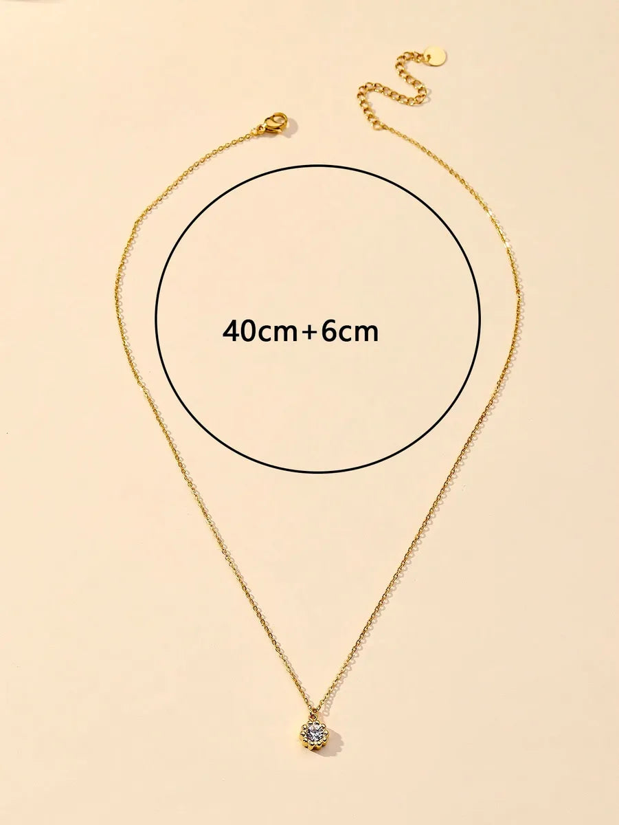 Simple Style Commute Water Droplets Stainless Steel Plating Inlay Zircon 18k Gold Plated Pendant Necklace