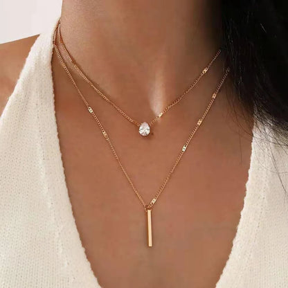 Simple Style Commute Water Droplets Titanium Steel Inlay Zircon Layered Necklaces