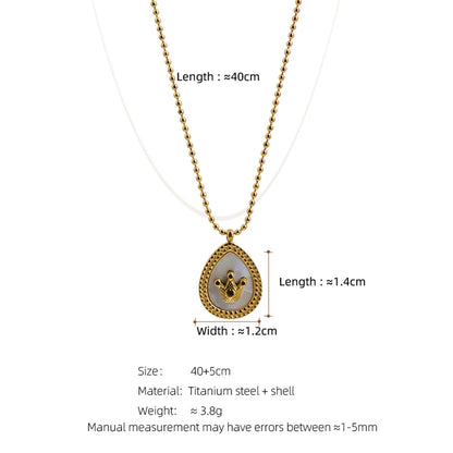 Simple Style Commute Water Droplets Titanium Steel Plating Inlay Shell 18k Gold Plated Pendant Necklace