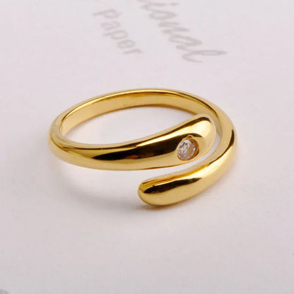 Titanium Steel Simple Style Commute Plating Inlay Waves Artificial Gemstones Open Ring