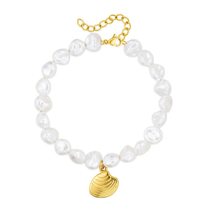 Simple Style Conch Shell Stainless Steel Imitation Pearl Gold Plated Bracelets In Bulk