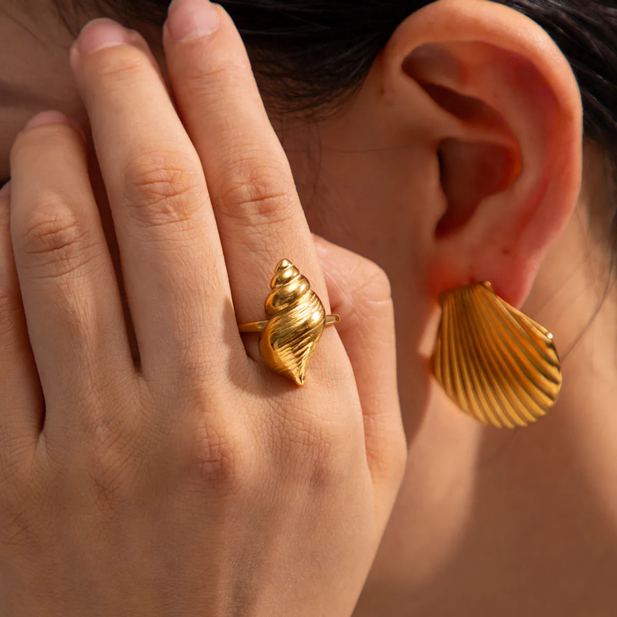 Simple Style Conch Stainless Steel Plating 18k Gold Plated Open Rings