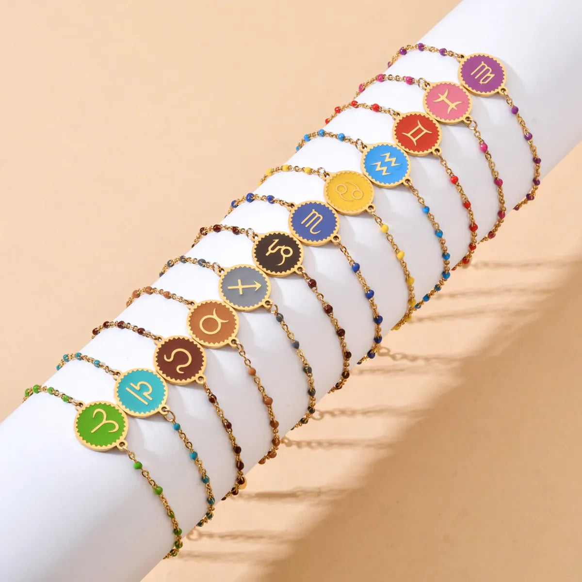 Simple Style Constellation Stainless Steel Enamel Plating Bracelets