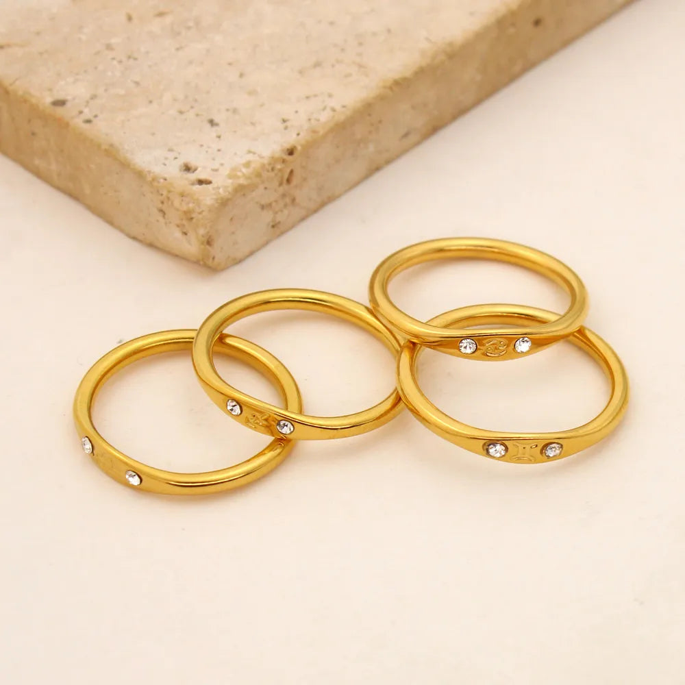 Wholesale Jewelry Simple Style Constellation 304 Stainless Steel Rhinestones 18K Gold Plated Plating Inlay Rings