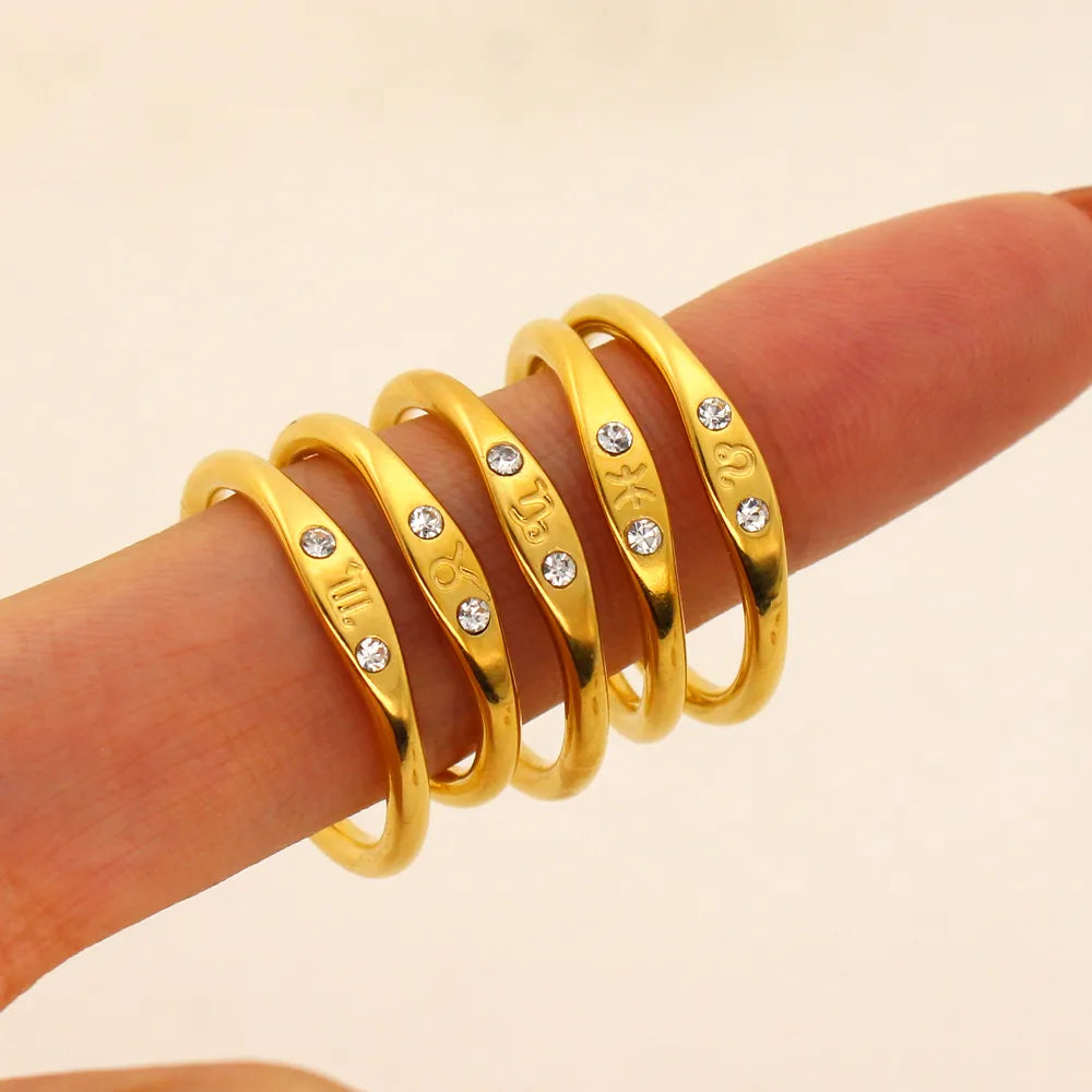 Wholesale Jewelry Simple Style Constellation 304 Stainless Steel Rhinestones 18K Gold Plated Plating Inlay Rings