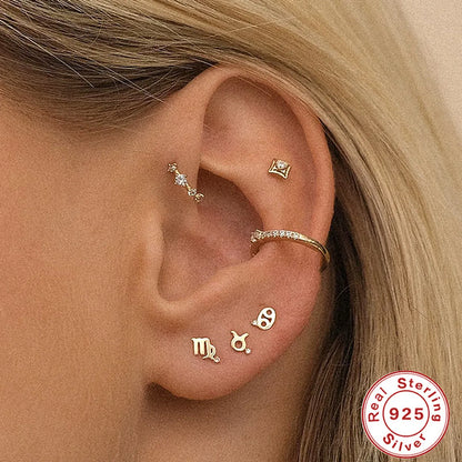 Simple Style Constellation Sterling Silver Inlay Zircon Ear Studs 1 Pair