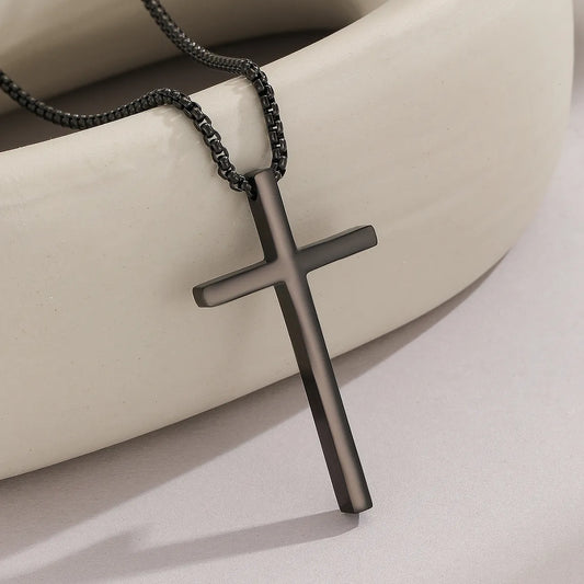 Simple Style Cool Style Cross Stainless Steel Men'S Pendant Necklace