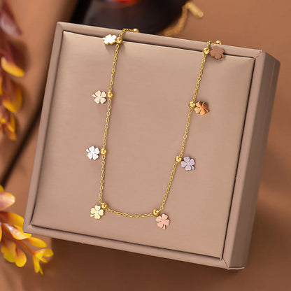 Simple Style Cool Style Four Leaf Clover Star Snake Titanium Steel Plating Necklace