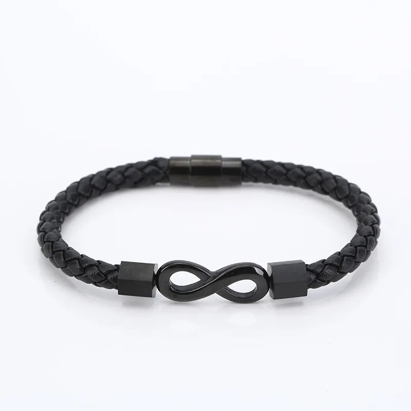 Simple Style Cool Style Infinity Pu Leather Titanium Steel Braid Men'S Bracelets