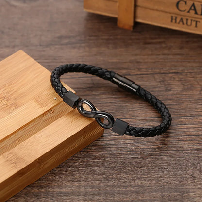 Simple Style Cool Style Infinity Pu Leather Titanium Steel Braid Men'S Bracelets