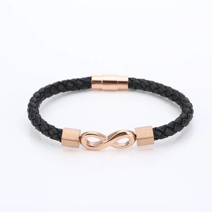 Simple Style Cool Style Infinity Pu Leather Titanium Steel Braid Men'S Bracelets