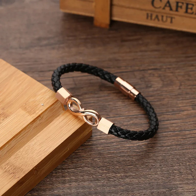 Simple Style Cool Style Infinity Pu Leather Titanium Steel Braid Men'S Bracelets