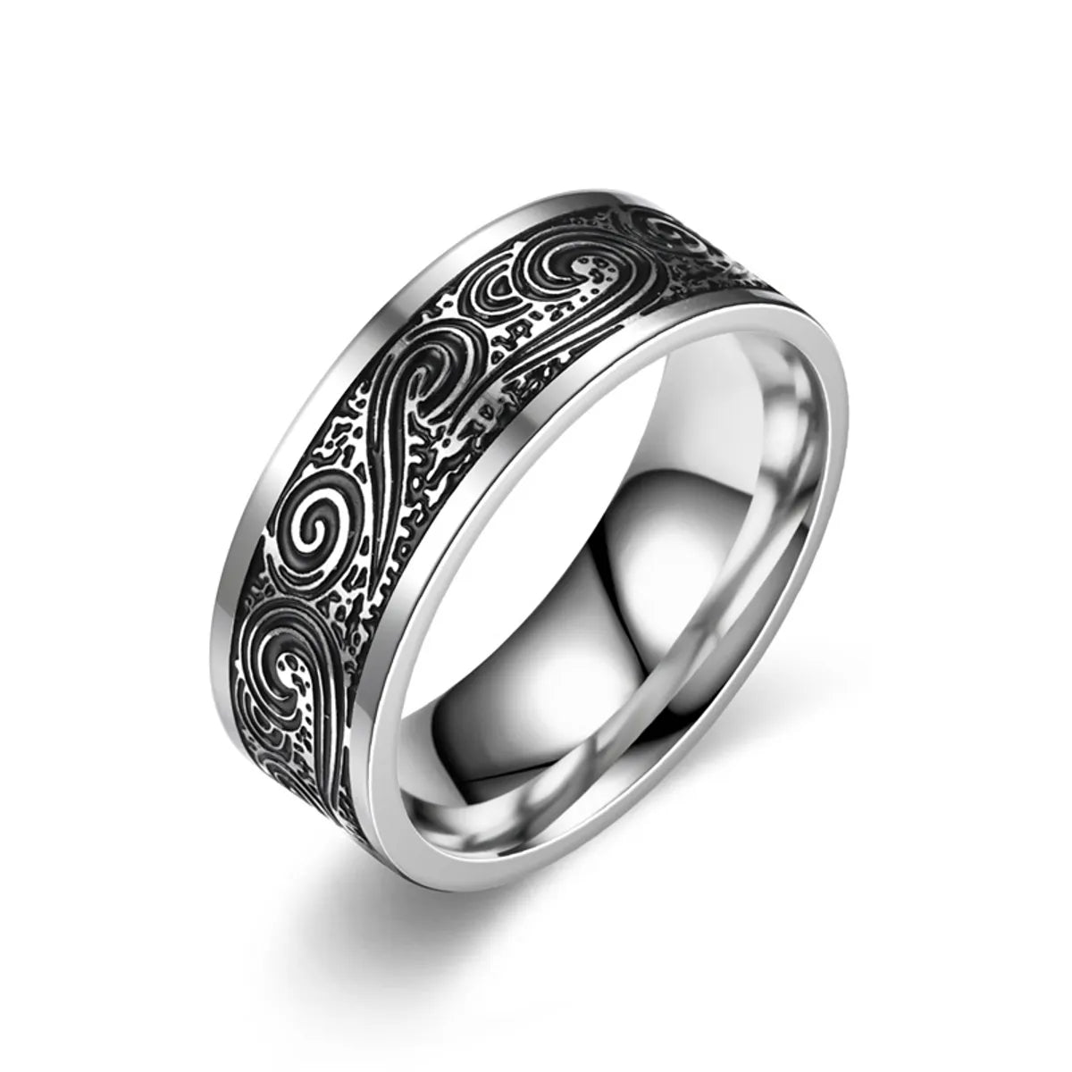 Simple Style Cool Style Printing Titanium Steel Polishing Enamel Carving Men'S Rings