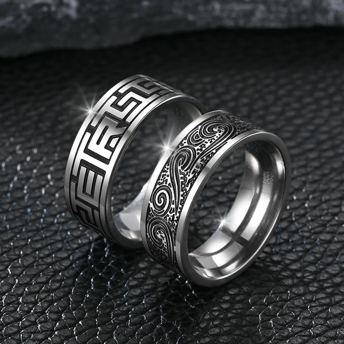 Simple Style Cool Style Printing Titanium Steel Polishing Enamel Carving Men'S Rings