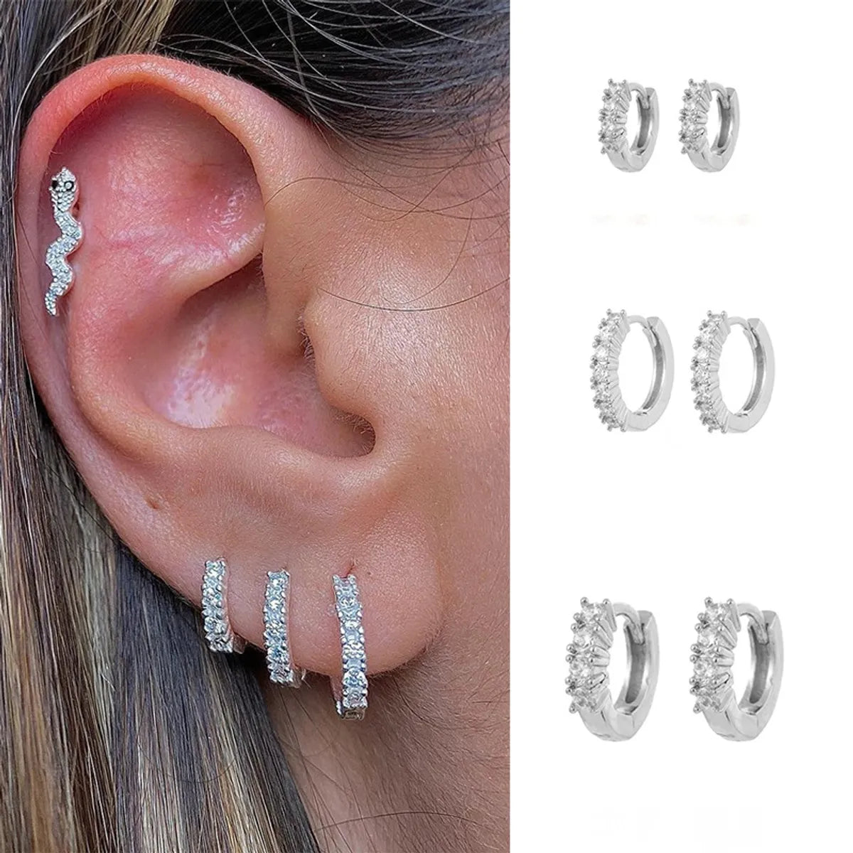 Simple Style Copper Inlaid Zircon Ear Buckle Earrings