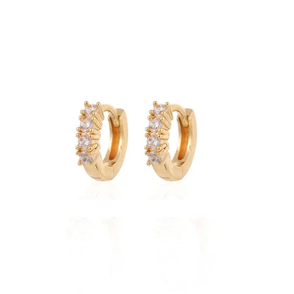 Simple Style Copper Inlaid Zircon Ear Buckle Earrings