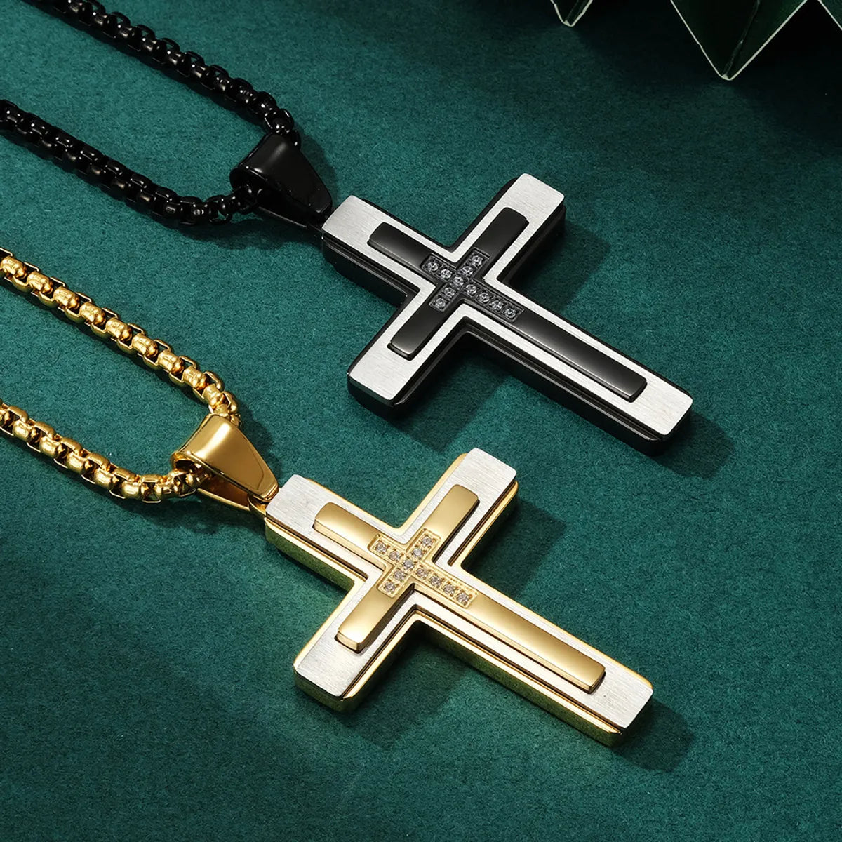 Simple Style Cross 304 Stainless Steel Plating Inlay Zircon Men'S Pendant Necklace