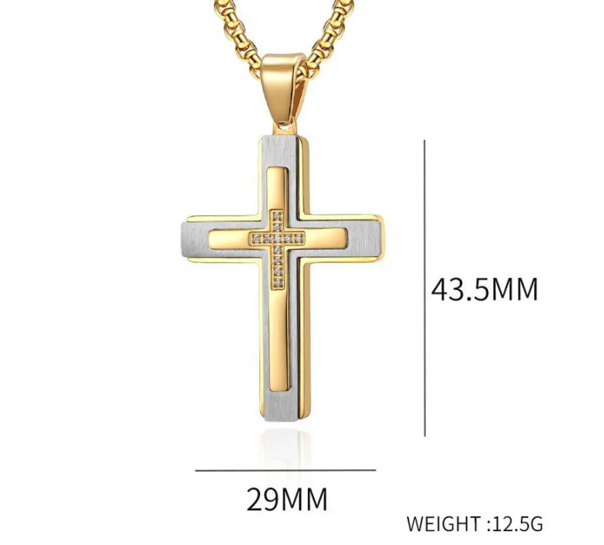 Simple Style Cross 304 Stainless Steel Plating Inlay Zircon Men'S Pendant Necklace