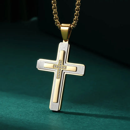 Simple Style Cross 304 Stainless Steel Plating Inlay Zircon Men'S Pendant Necklace