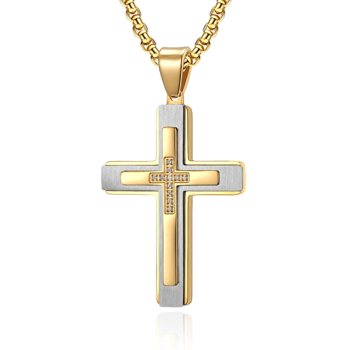 Simple Style Cross 304 Stainless Steel Plating Inlay Zircon Men'S Pendant Necklace