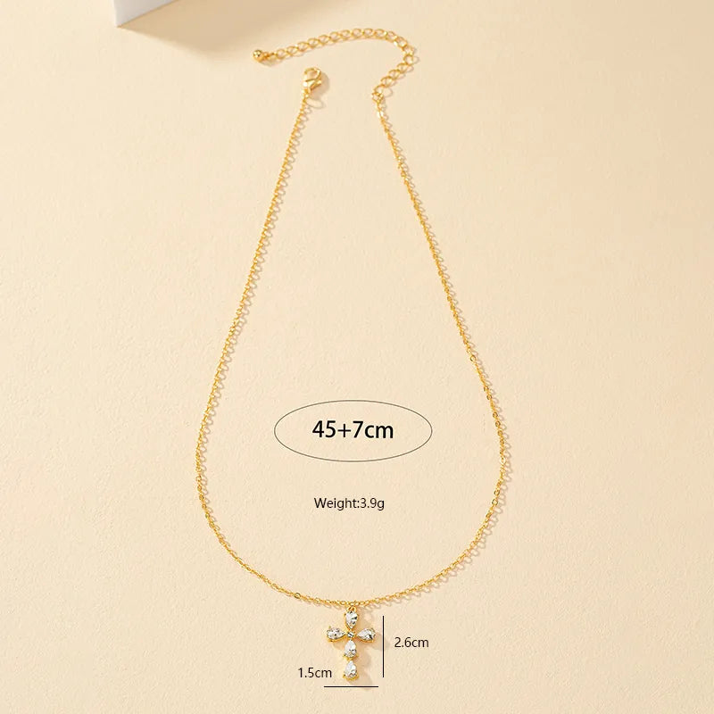 Simple Style Cross Alloy Ferroalloy Plating 14k Gold Plated Women'S Pendant Necklace