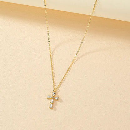 Simple Style Cross Alloy Ferroalloy Plating 14k Gold Plated Women'S Pendant Necklace