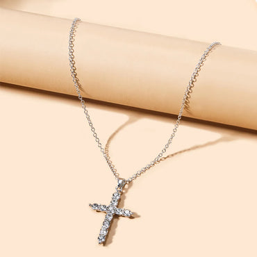 Simple Style Cross Alloy Inlay Artificial Gemstones Women's Pendant Necklace