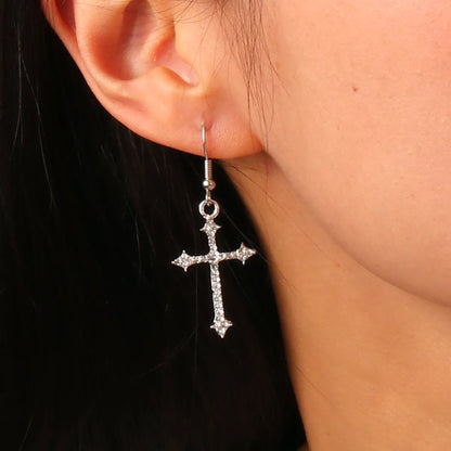 1 Pair Simple Style Cross Inlay Alloy Rhinestones Drop Earrings