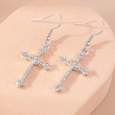 1 Pair Simple Style Cross Inlay Alloy Rhinestones Drop Earrings