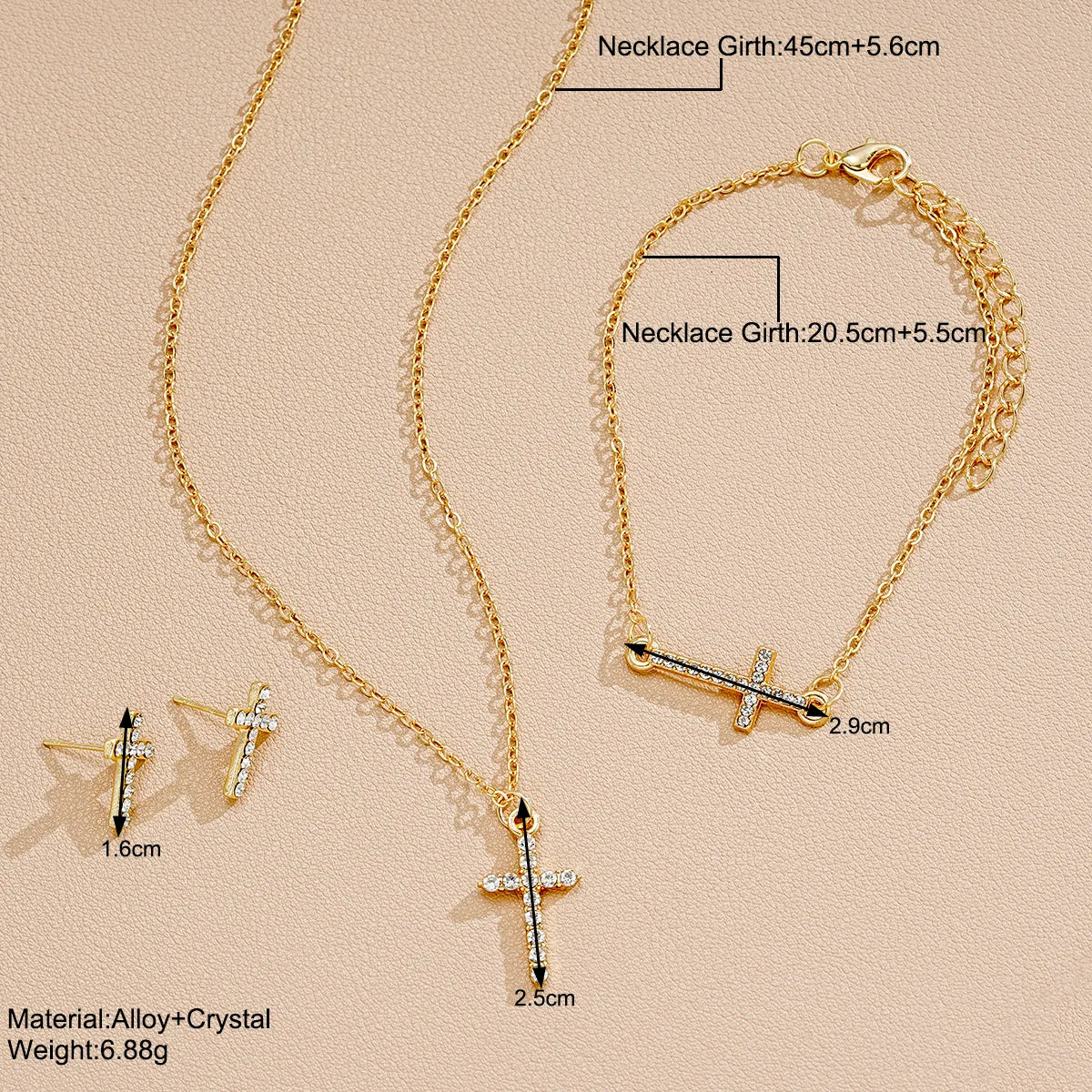 Simple Style Cross Alloy Inlay Rhinestones Women'S Jewelry Set