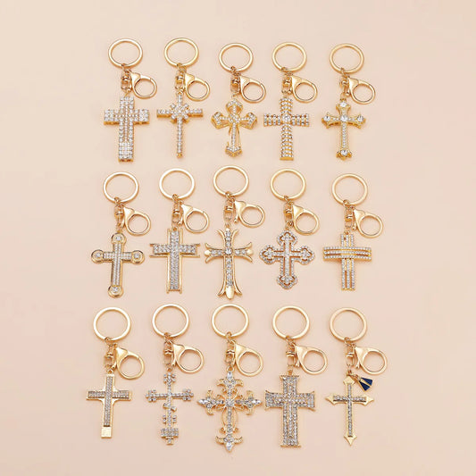 Simple Style Cross Alloy Inlay Rhinestones Women'S Keychain