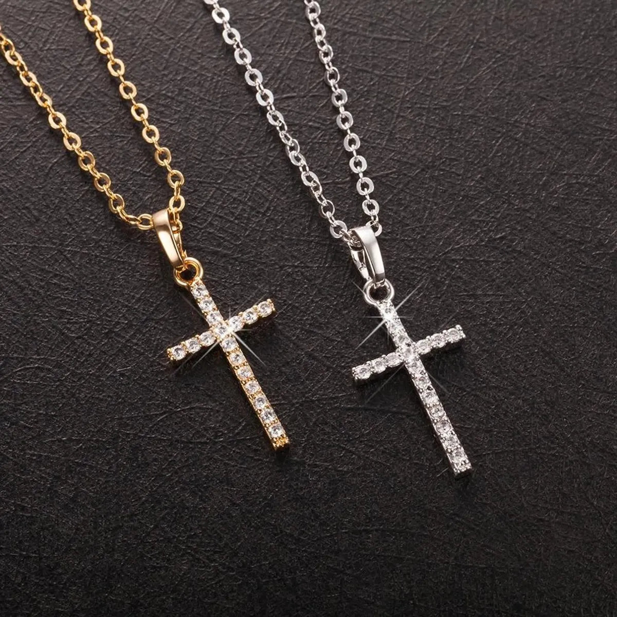 Simple Style Cross Alloy Plating Inlay Rhinestones Unisex Pendant Necklace